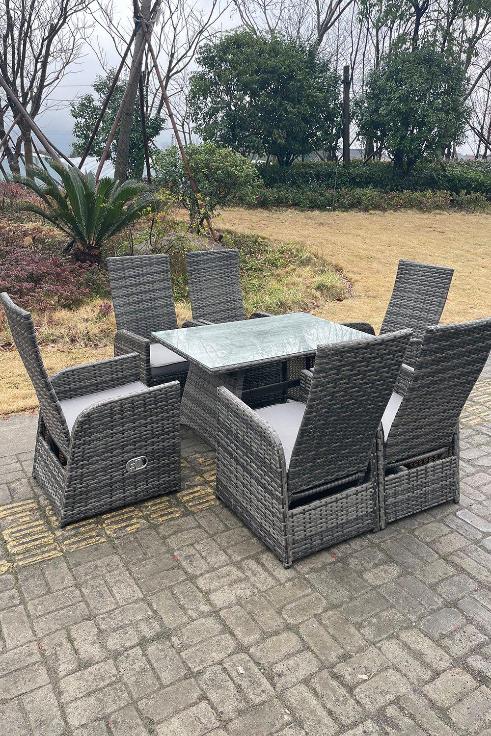 Fimous Oblong Adjustable Rattan Dining Set Table And Chair Set Outdoor Seat|dark grey